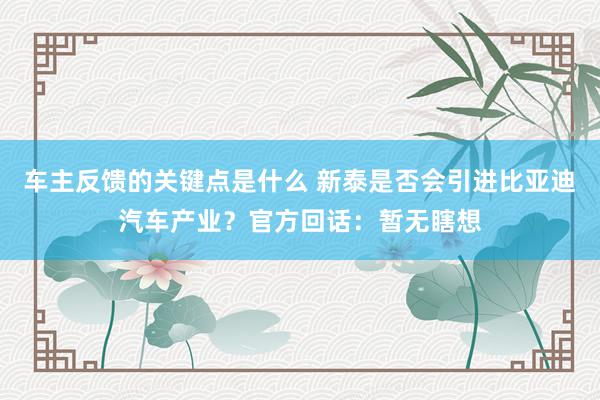 车主反馈的关键点是什么 新泰是否会引进比亚迪汽车产业？官方回话：暂无瞎想