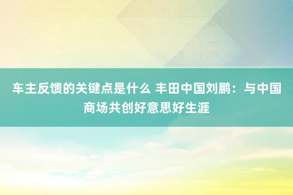 车主反馈的关键点是什么 丰田中国刘鹏：与中国商场共创好意思好生涯