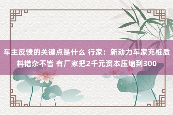 车主反馈的关键点是什么 行家：新动力车家充桩质料错杂不皆 有厂家把2千元资本压缩到300