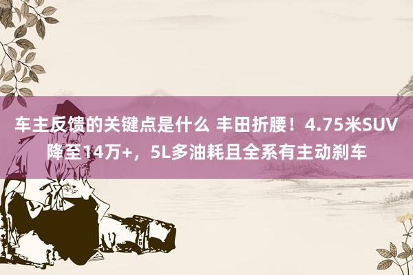 车主反馈的关键点是什么 丰田折腰！4.75米SUV降至14万+，5L多油耗且全系有主动刹车