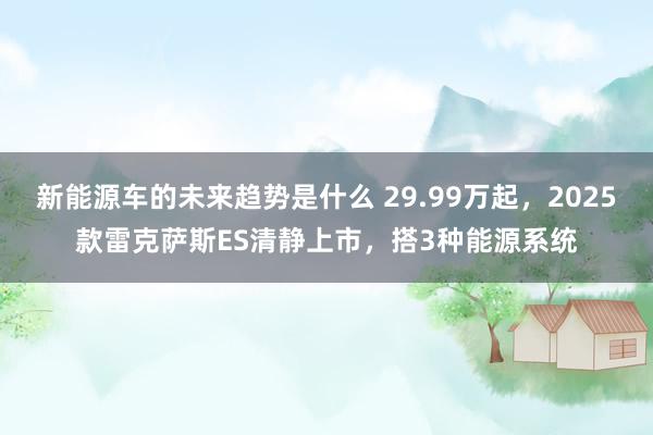 新能源车的未来趋势是什么 29.99万起，2025款雷克萨斯ES清静上市，搭3种能源系统