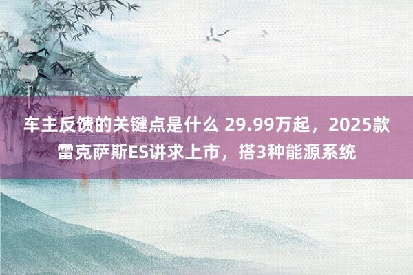 车主反馈的关键点是什么 29.99万起，2025款雷克萨斯ES讲求上市，搭3种能源系统