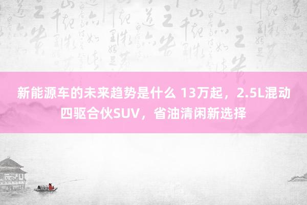 新能源车的未来趋势是什么 13万起，2.5L混动四驱合伙SUV，省油清闲新选择