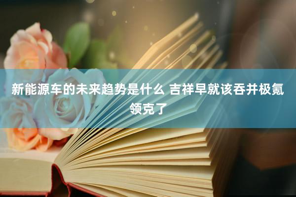 新能源车的未来趋势是什么 吉祥早就该吞并极氪领克了