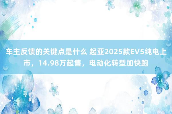 车主反馈的关键点是什么 起亚2025款EV5纯电上市，14.