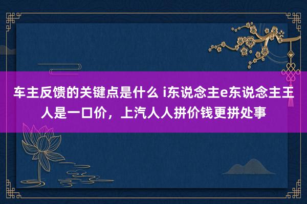 车主反馈的关键点是什么 i东说念主e东说念主王人是一口价，上