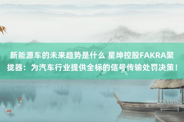 新能源车的未来趋势是什么 星坤控股FAKRA聚拢器：为汽车行业提供全标的信号传输处罚决策！