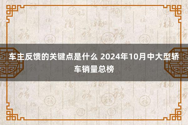 车主反馈的关键点是什么 2024年10月中大型轿车销量总榜